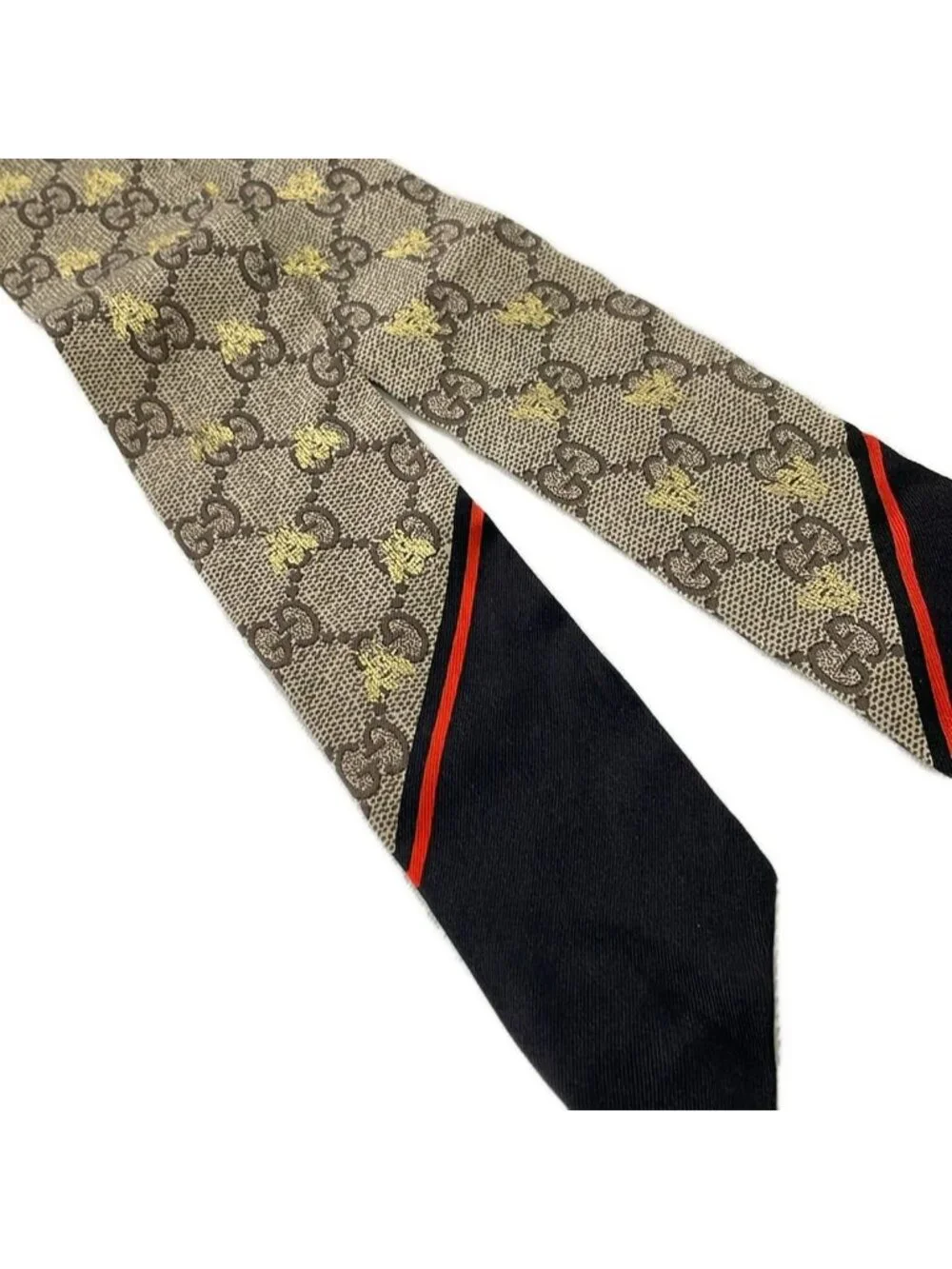 Gucci Scarf Beige Dark Brown Multi Ribbon GG Pattern
